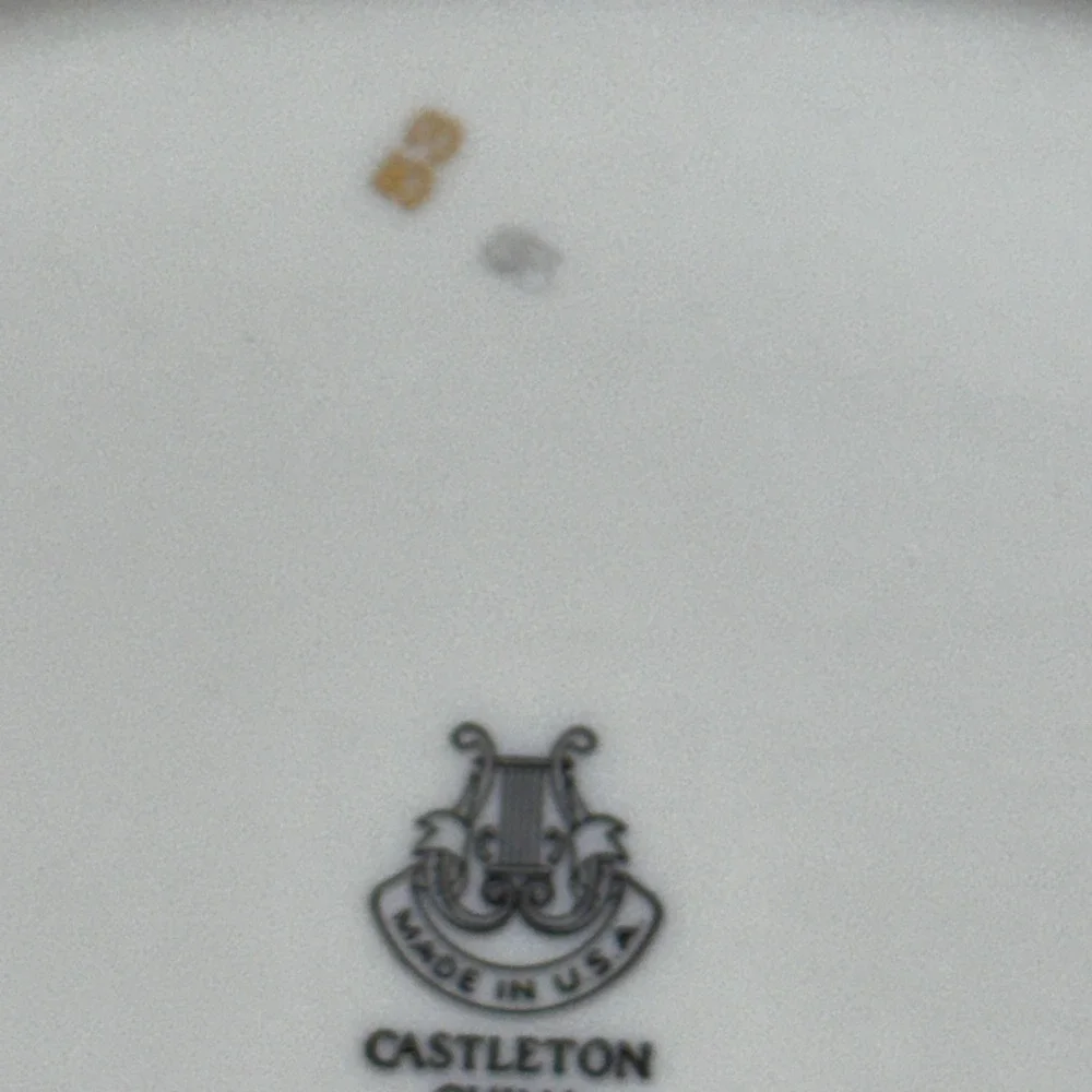Castleton China Gloria Oval Vegetable Bowl Gray Rose Gold Trim Blue Made in USA